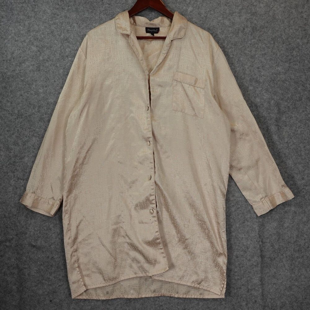 Champagne Capri Satin Nightdress L Allover Oversize Shirt Pajama BED‎ Of ROSES